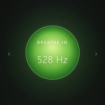 The session orb glowing green at 528 Hz.