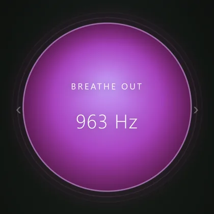 The session orb glowing violet at 963 Hz.